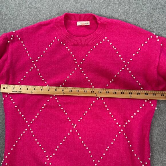 Cotton Bleu Pink Pearl Argyle Sweater Women's Small Crew Neck Pullover Preppy - Picture 7 of 9